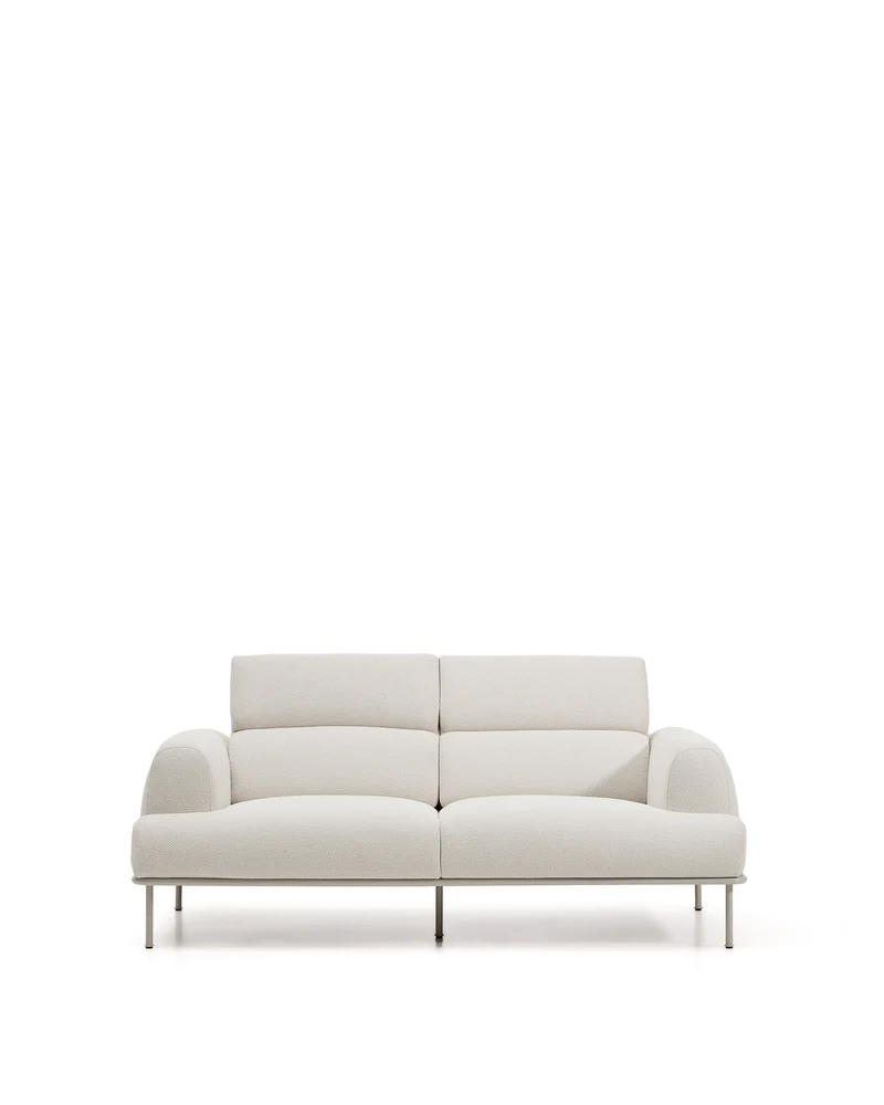 Aurum 2-seater sofa in ecru chenille with reclining headrest and matte beige metal base 214 cm FSC Mix Credit