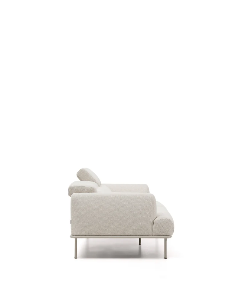 Aurum 2-seater sofa in ecru chenille with reclining headrest and matte beige metal base 214 cm FSC Mix Credit