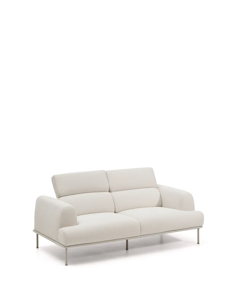 Aurum 2-seater sofa in ecru chenille with reclining headrest and matte beige metal base 214 cm FSC Mix Credit