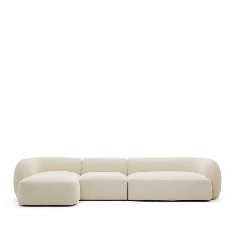 Martina ecru chenille 4-seater modular sofa with left chaise longue 377cm