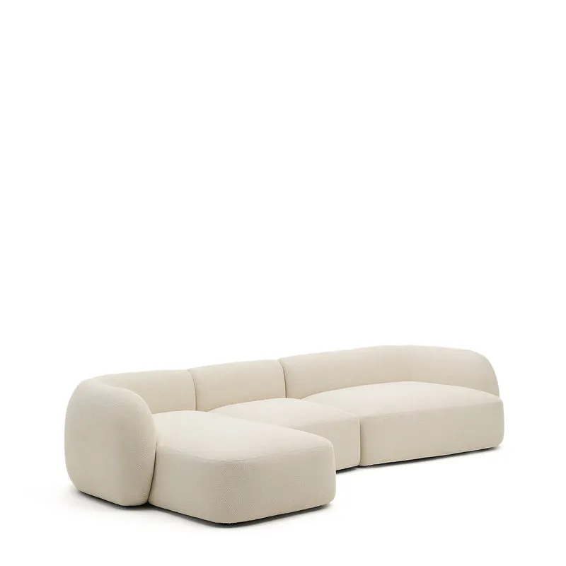 Martina ecru chenille 4-seater modular sofa with left chaise longue 377cm