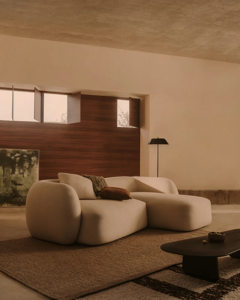 Martina ecru chenille 3-seater modular sofa with right chaise longue 287cm