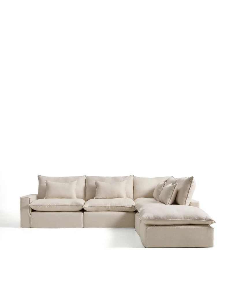 Anarela beige linen and viscose 6-seater modular corner sofa with removable cover 347 x 307 cm FSC Mix Credit