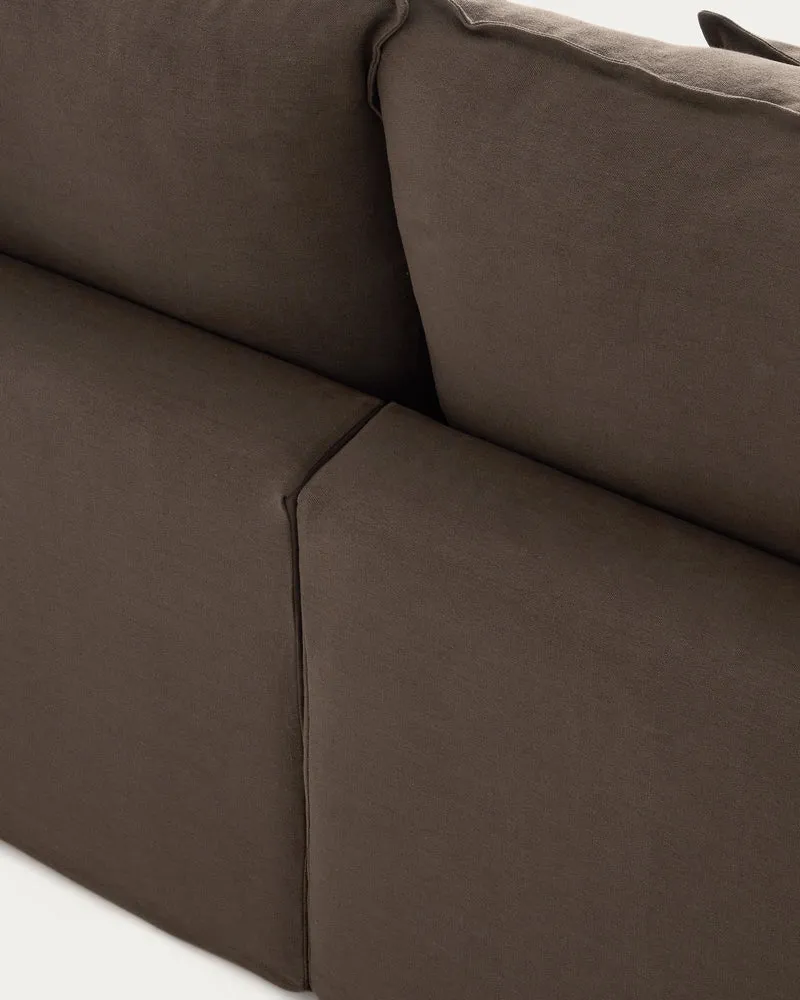 Anarela taupe linen 6-seater modular corner sofa with removable cover 347 x 307 cm FSC Mix Credit