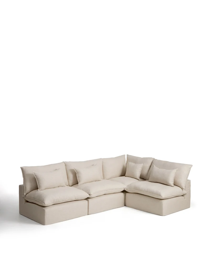Anarela 6-seater modular corner sofa with removable covers in beige linen and viscose 327 x 217cm / 217 x 327cm FSC Mix Credit
