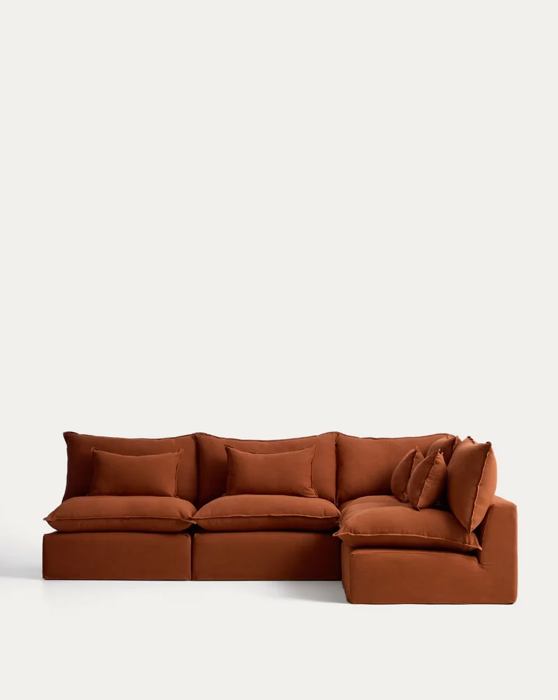 Anarela terracotta linen 6-seater modular corner sofa with removable cover 327 x 217cm / 217 x 327cm FSC Mix Credit