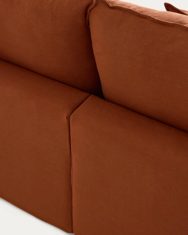 Anarela terracotta linen 6-seater modular corner sofa with removable cover 327 x 217cm / 217 x 327cm FSC Mix Credit