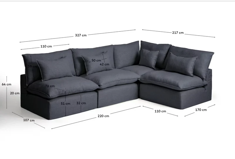 Anarela terracotta linen 6-seater modular corner sofa with removable cover 327 x 217cm / 217 x 327cm FSC Mix Credit