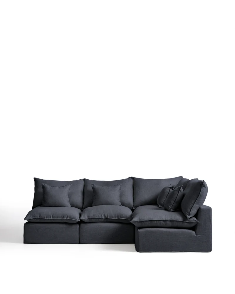 Anarela dark grey linen and viscose 4-seater modular corner sofa with removable cover 287 x 197cm / 197 x 287cm FSC Mix Credit