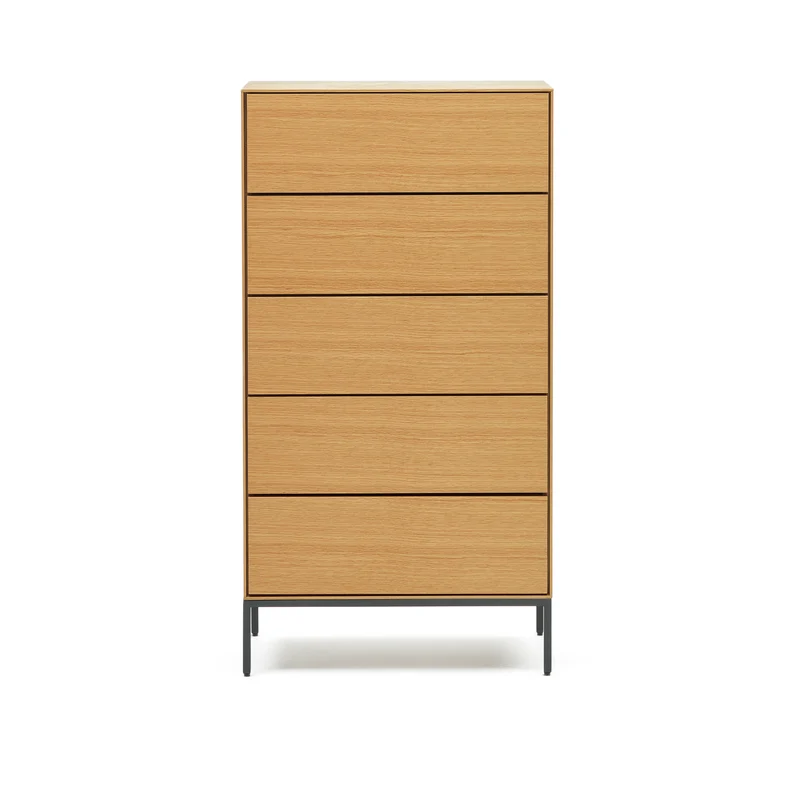 Vedrana 5 drawer chest of drawers in oak veneer with black steel legs, 60 x 114 cm