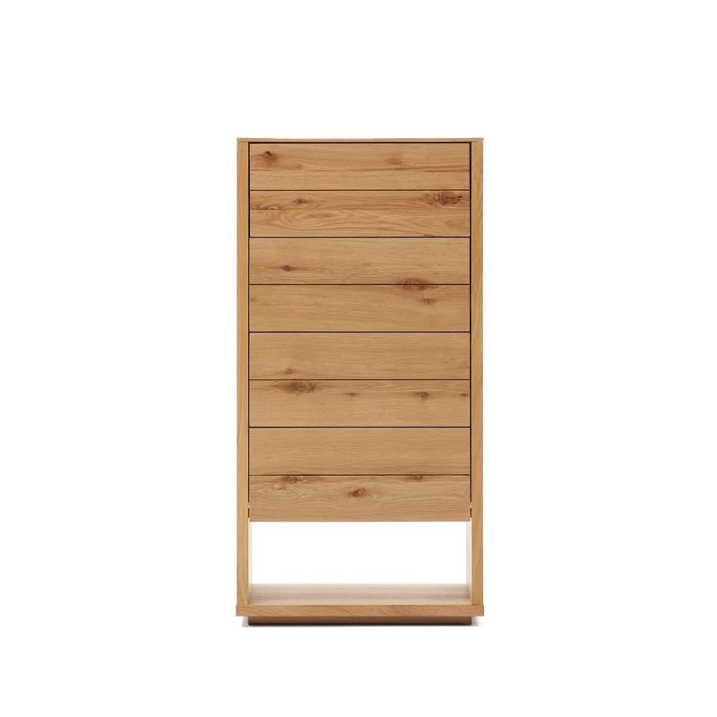 Alguema chest of drawers with 4 drawers in oak wood veneer with natural finish, 60 x 120 cm
