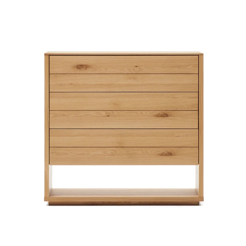 Alguema chest of drawers with 3 drawers in oak wood veneer with natural finish, 100 x 97 cm