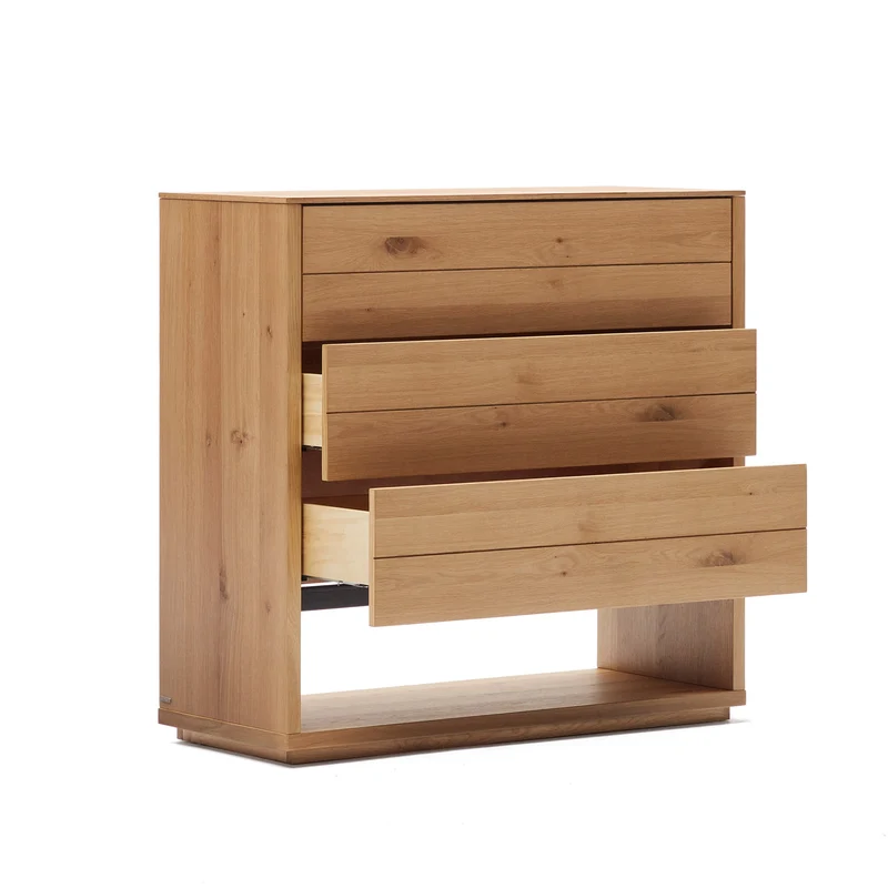 Alguema chest of drawers with 3 drawers in oak wood veneer with natural finish, 100 x 97 cm