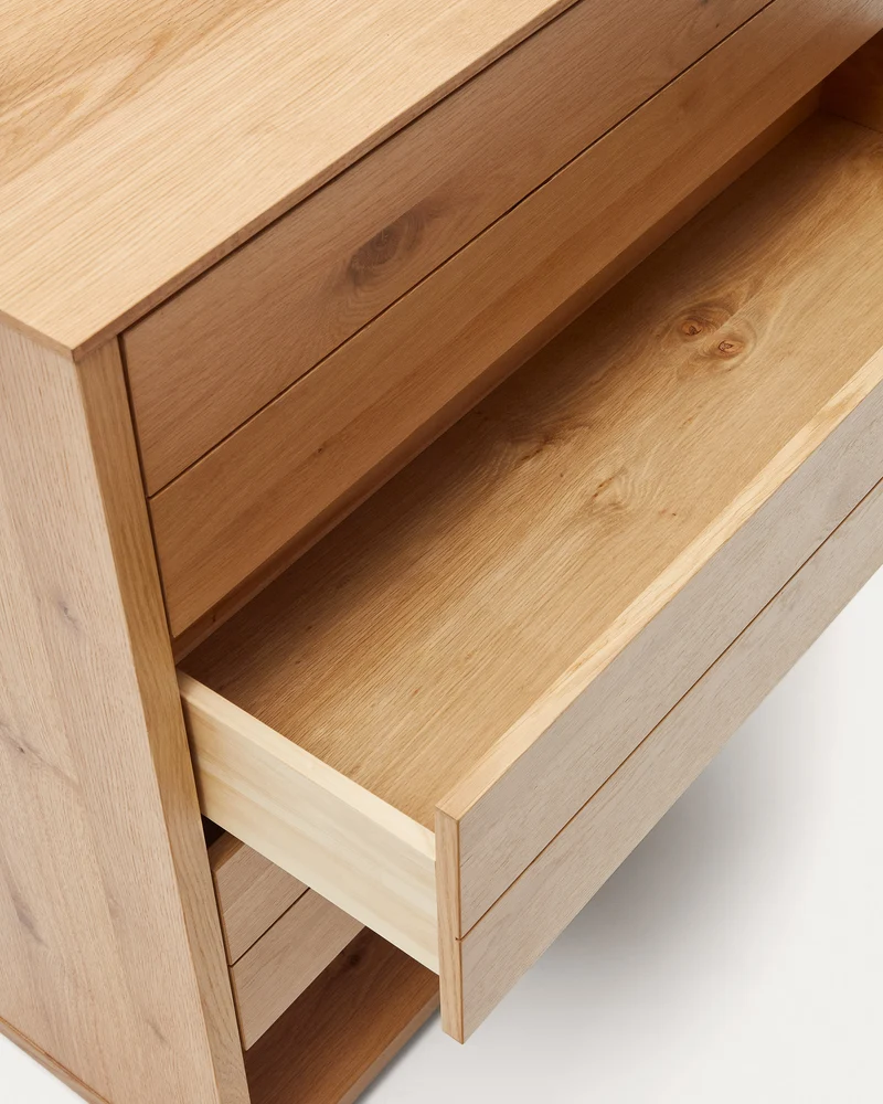Alguema chest of drawers with 3 drawers in oak wood veneer with natural finish, 100 x 97 cm
