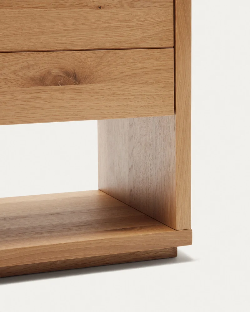 Alguema chest of drawers with 3 drawers in oak wood veneer with natural finish, 100 x 97 cm
