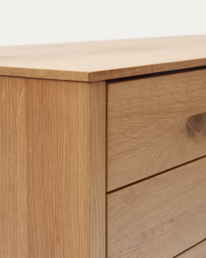 Alguema chest of drawers with 3 drawers in oak wood veneer with natural finish, 100 x 97 cm