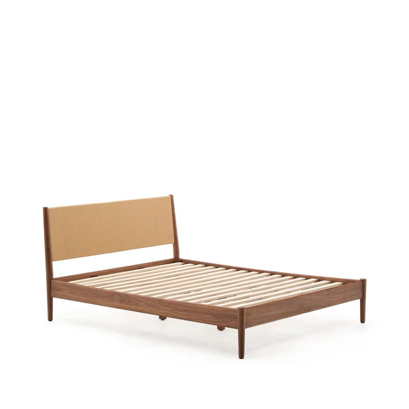Elan bed in veneer and solid walnut wood with cord mattress 160 x 200 cm FSC Mix Credit