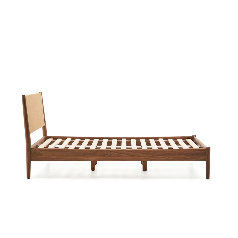 Elan bed in veneer and solid walnut wood with cord mattress 160 x 200 cm FSC Mix Credit