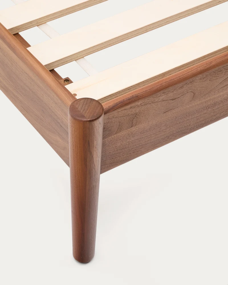 Elan bed in veneer and solid walnut wood with cord mattress 160 x 200 cm FSC Mix Credit