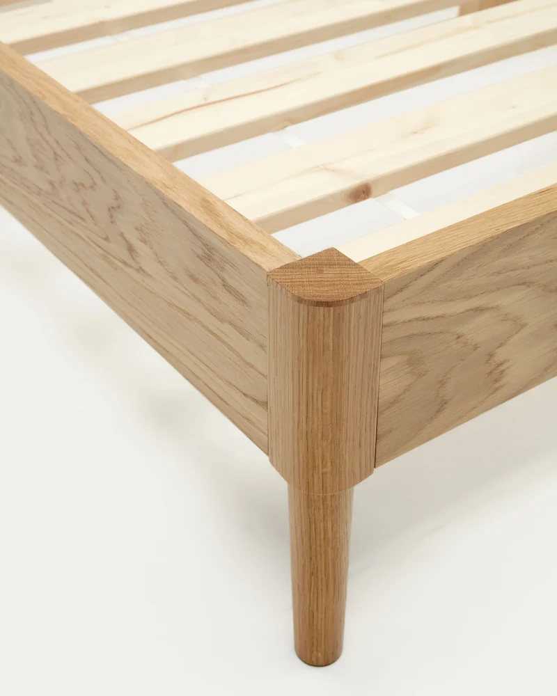 Lenon oak wood and veneer bed for 90 x 200 cm mattress, FSC MIX Credit