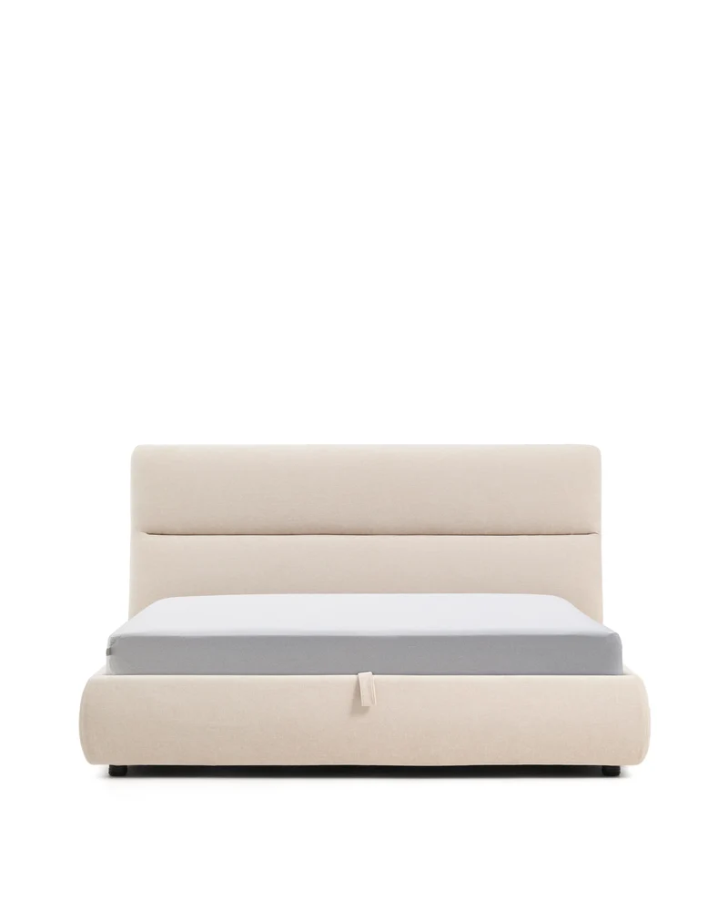 Dafra beige chenille removable-cover bed with ottoman base for 180 x 200 cm mattress