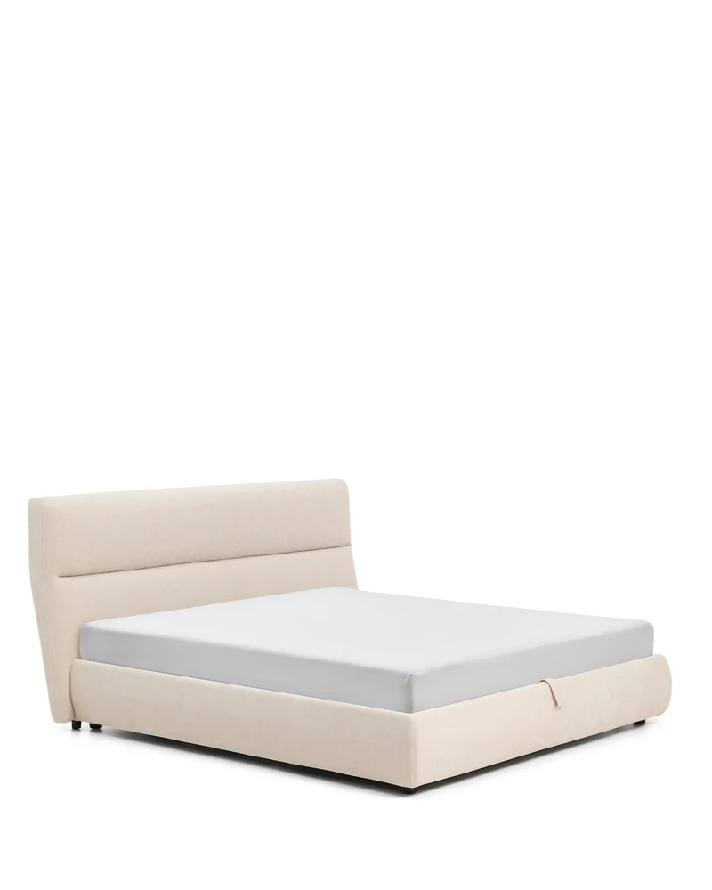 Dafra beige chenille removable-cover bed with ottoman base for 180 x 200 cm mattress