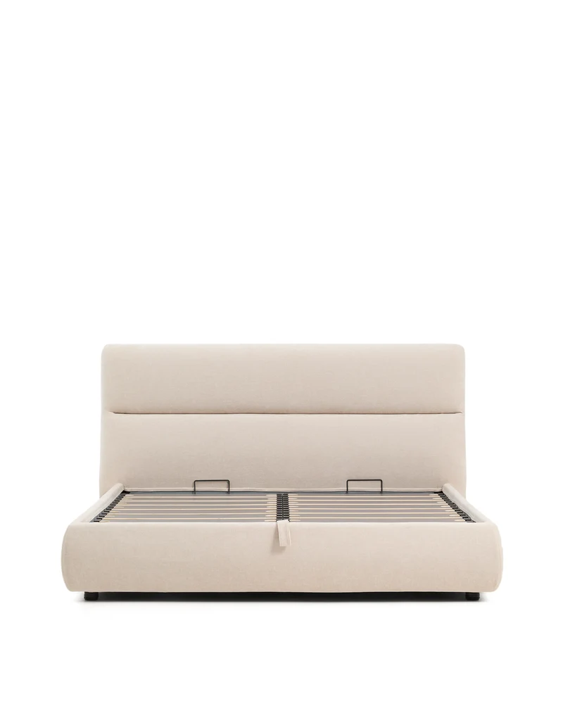 Dafra beige chenille removable-cover bed with ottoman base for 180 x 200 cm mattress