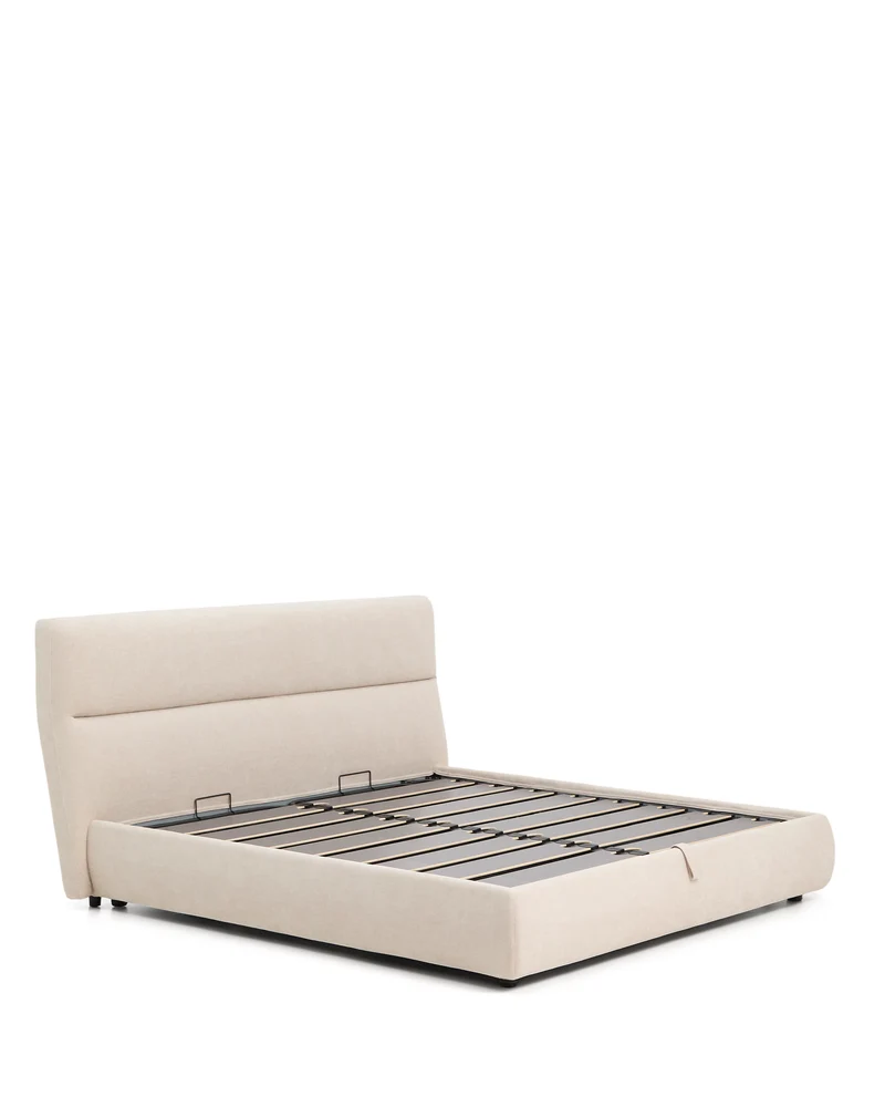 Dafra beige chenille removable-cover bed with ottoman base for 180 x 200 cm mattress