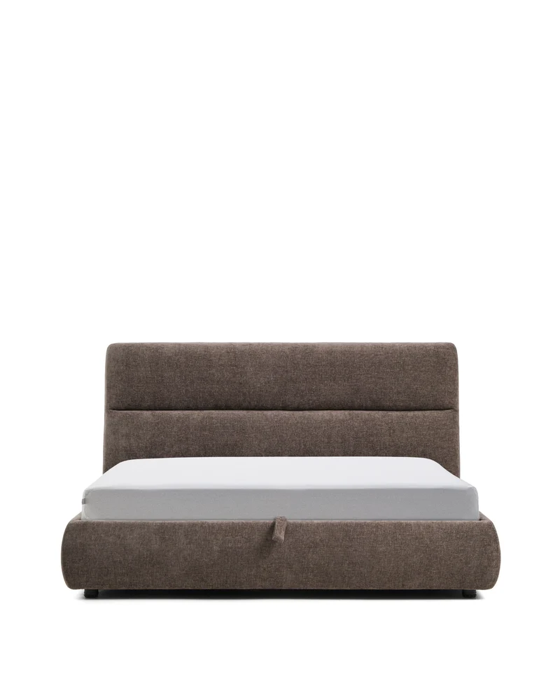 Dafra dark brown chenille removable-cover bed with ottoman base for a 180 x 200 cm mattress