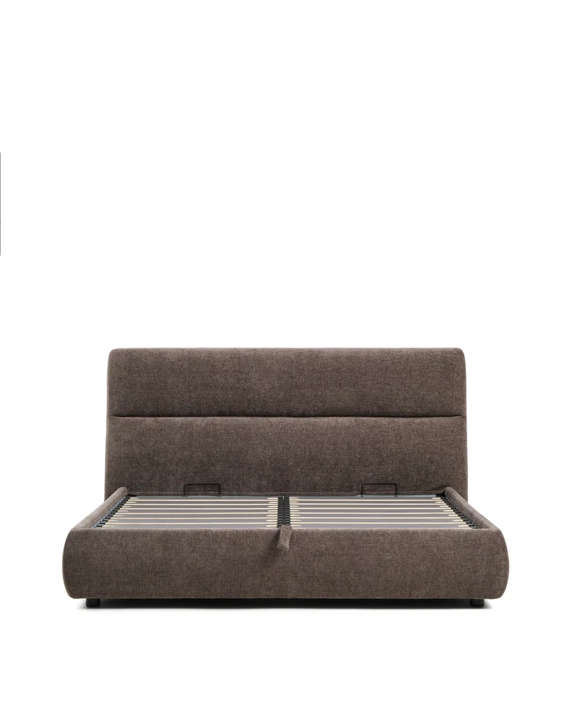 Dafra dark brown chenille removable-cover bed with ottoman base for a 180 x 200 cm mattress