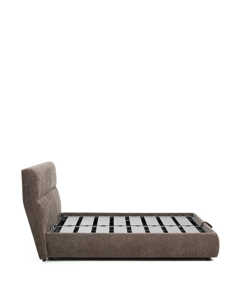 Dafra dark brown chenille removable-cover bed with ottoman base for a 180 x 200 cm mattress