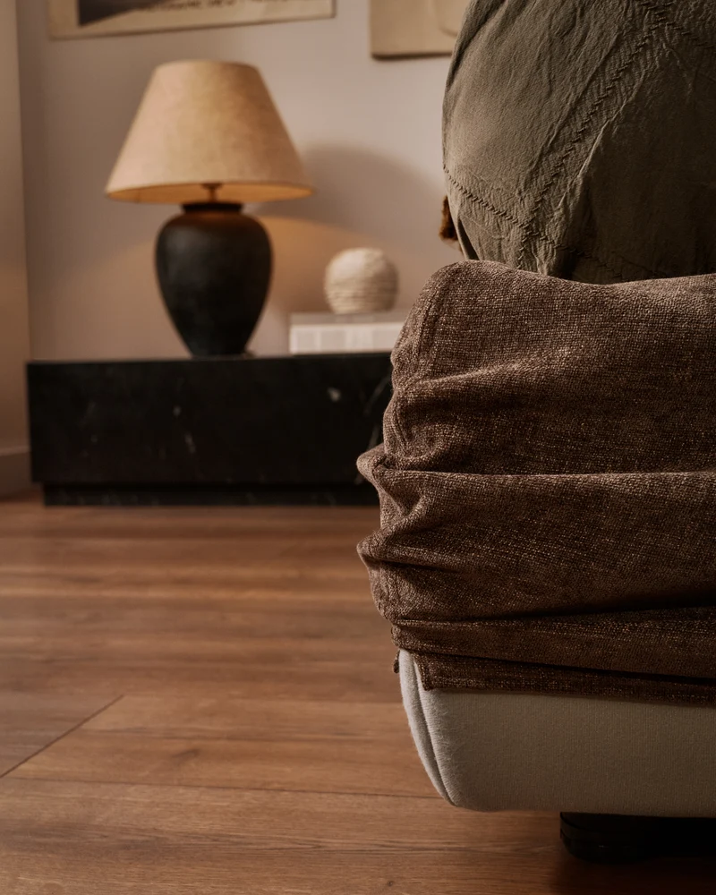 Dafra dark brown chenille removable-cover bed with ottoman base for a 180 x 200 cm mattress