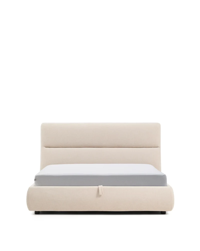 Dafra beige chenille removable-cover bed with ottoman base for 160 x 200 cm mattress