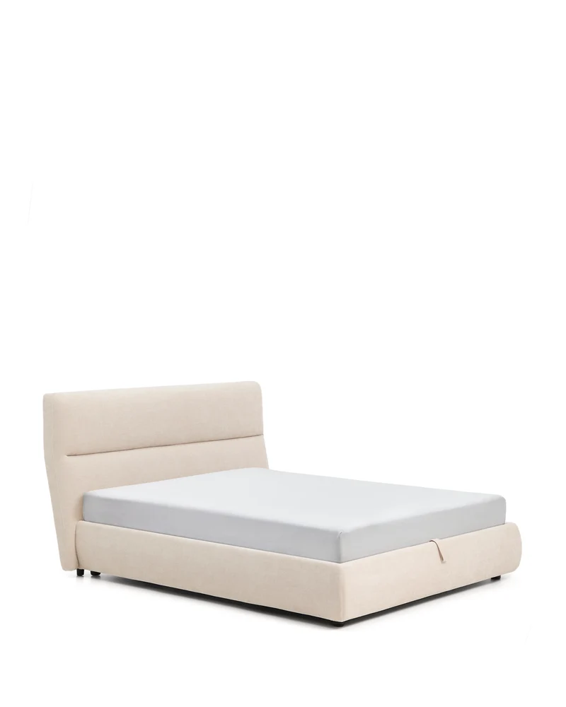 Dafra beige chenille removable-cover bed with ottoman base for 160 x 200 cm mattress