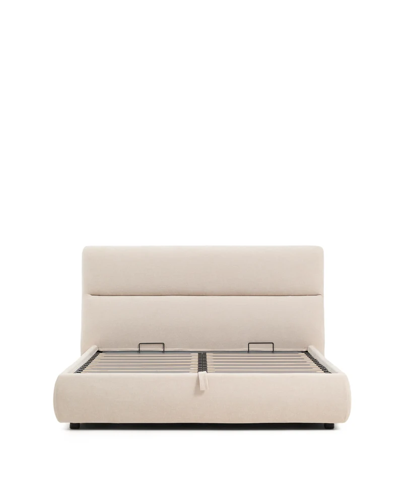Dafra beige chenille removable-cover bed with ottoman base for 160 x 200 cm mattress