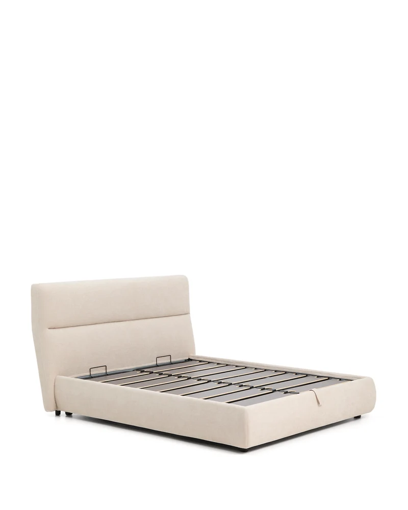 Dafra beige chenille removable-cover bed with ottoman base for 160 x 200 cm mattress
