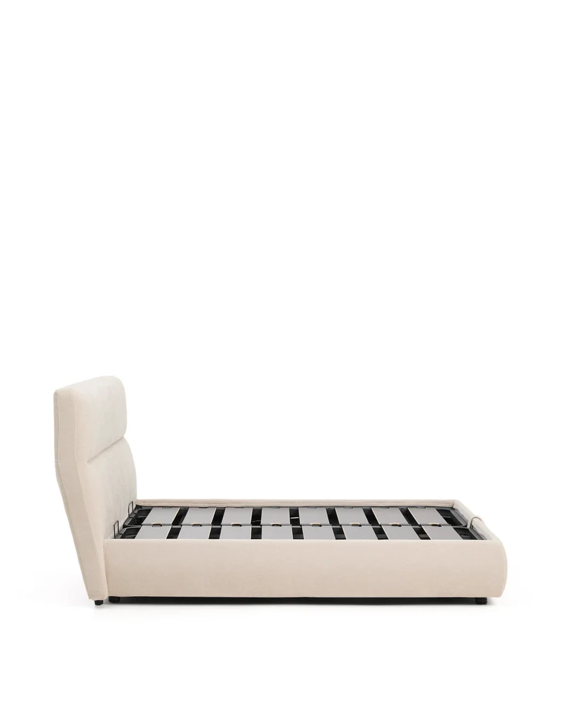 Dafra beige chenille removable-cover bed with ottoman base for 160 x 200 cm mattress
