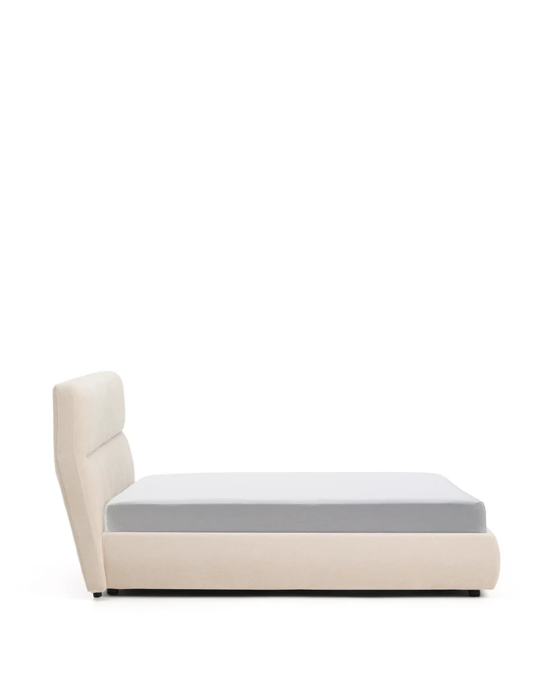 Dafra beige chenille removable-cover bed with ottoman base for 160 x 200 cm mattress