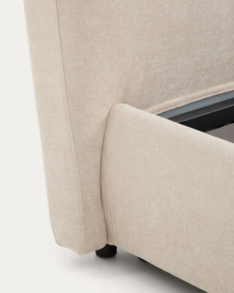 Dafra beige chenille removable-cover bed with ottoman base for 160 x 200 cm mattress