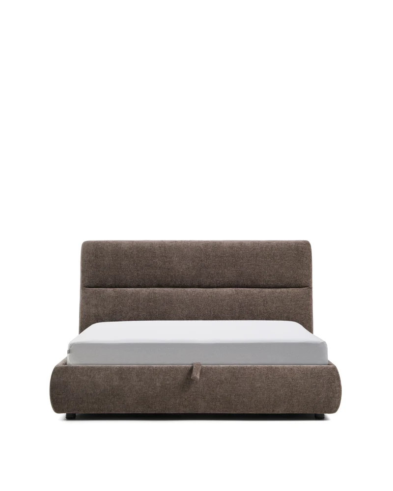 Dafra dark brown chenille removable-cover bed with ottoman base for a 160 x 200 cm mattress