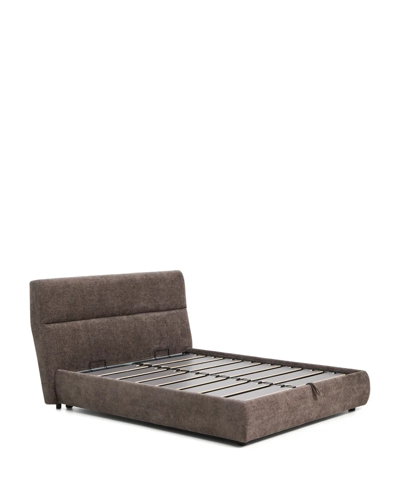 Dafra dark brown chenille removable-cover bed with ottoman base for a 160 x 200 cm mattress
