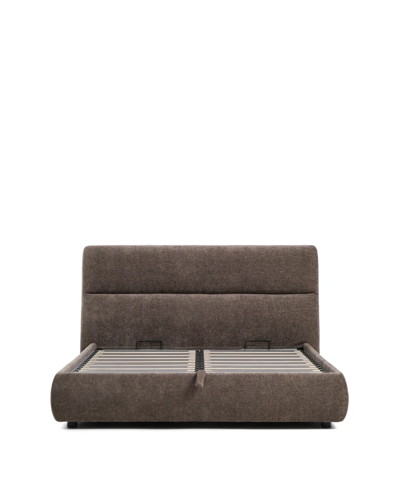 Dafra dark brown chenille removable-cover bed with ottoman base for a 160 x 200 cm mattress