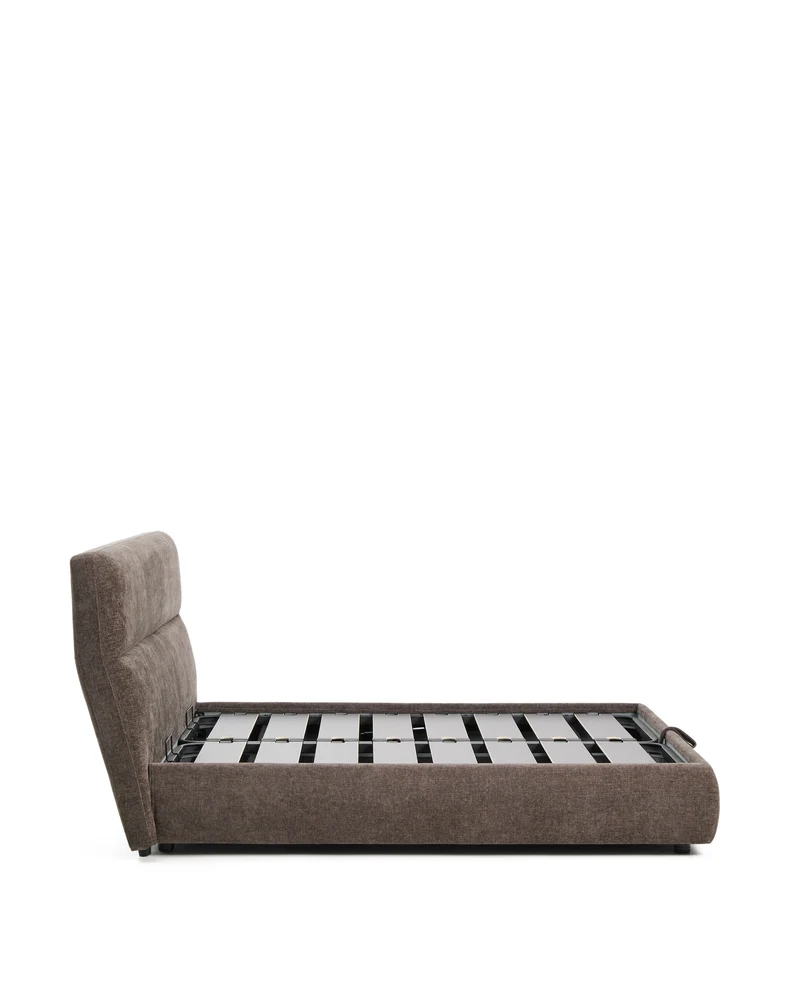 Dafra dark brown chenille removable-cover bed with ottoman base for a 160 x 200 cm mattress
