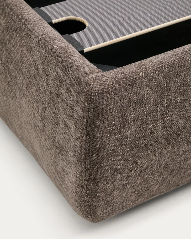 Dafra dark brown chenille removable-cover bed with ottoman base for a 160 x 200 cm mattress