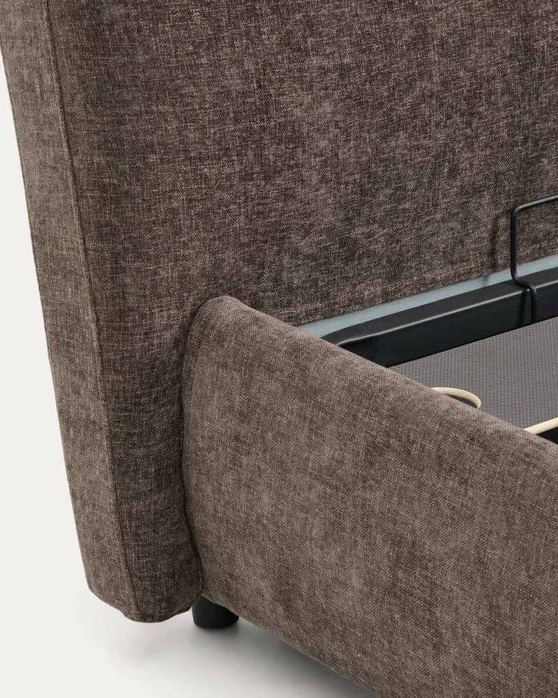 Dafra dark brown chenille removable-cover bed with ottoman base for a 160 x 200 cm mattress