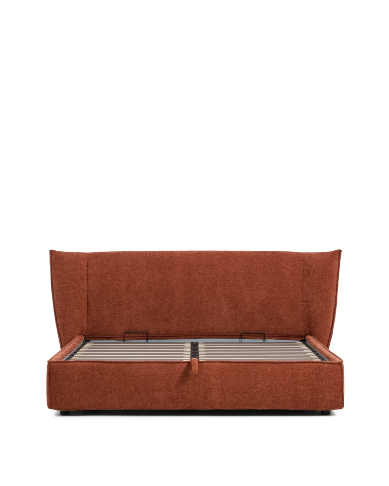 Arvian terracotta chenille removable-cover bed with ottoman base for a 180 x 200 cm mattress