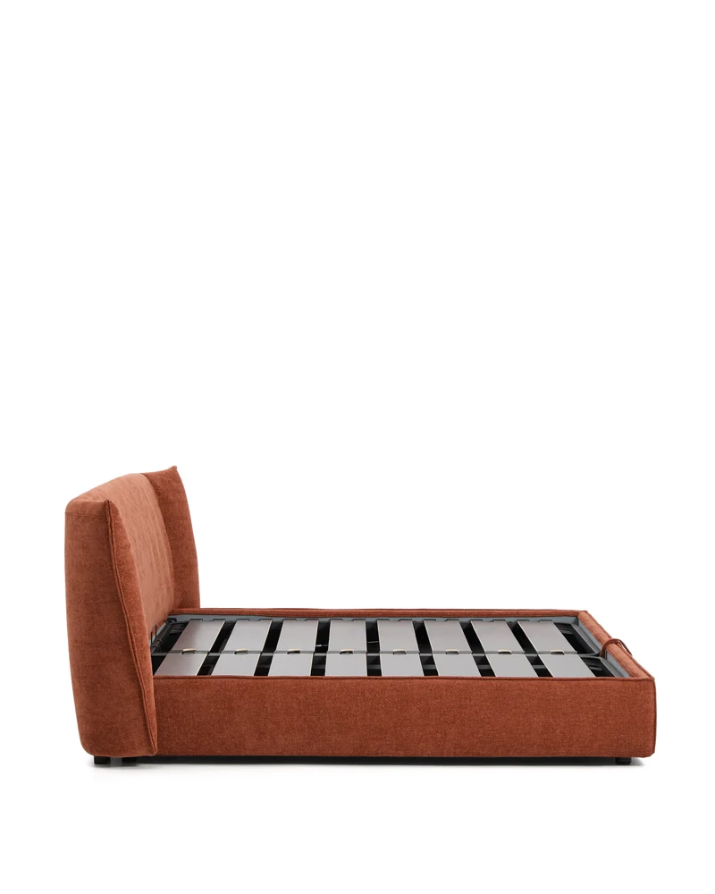 Arvian terracotta chenille removable-cover bed with ottoman base for a 180 x 200 cm mattress