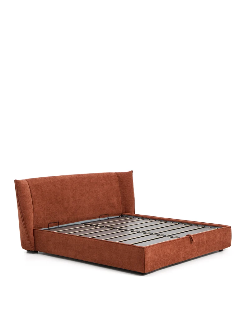 Arvian terracotta chenille removable-cover bed with ottoman base for a 180 x 200 cm mattress