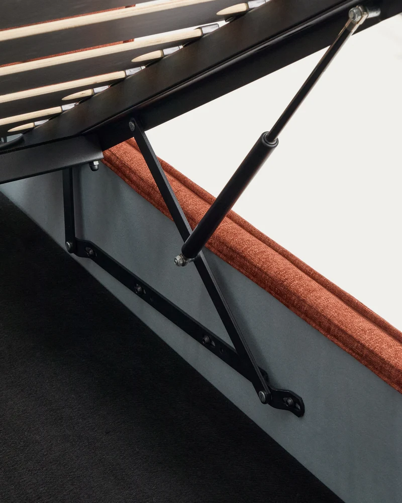 Arvian terracotta chenille removable-cover bed with ottoman base for a 180 x 200 cm mattress