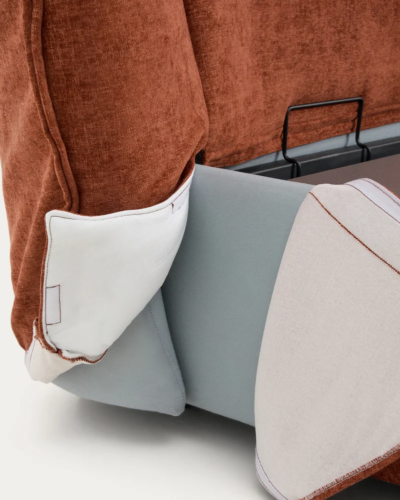 Arvian terracotta chenille removable-cover bed with ottoman base for a 180 x 200 cm mattress